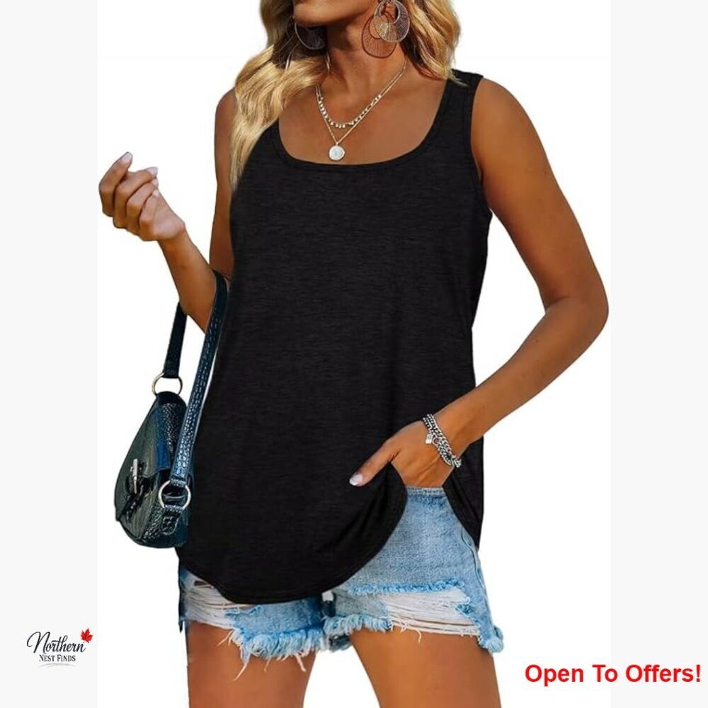 Rayon Tank Top Loose Fit Scoop Neck Sleeveless Long Length